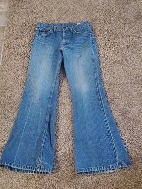 VINTAGE 1970S FARAH JEANS. SLIGHT BELL BOTTOM. WIDE FLARE LEGS. W30 L32